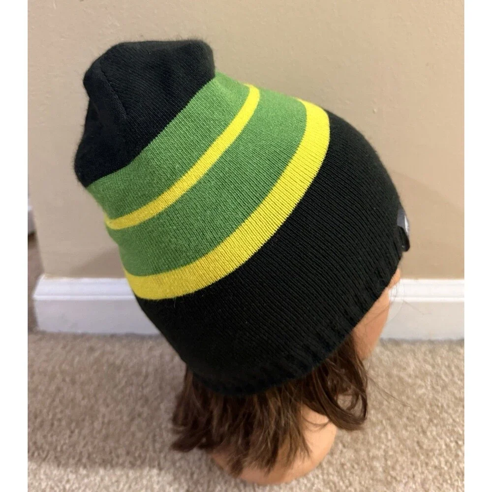 The North Face Youth Reversible Beanie Gorpcore Black Green Stripe Knit Hat Sz M